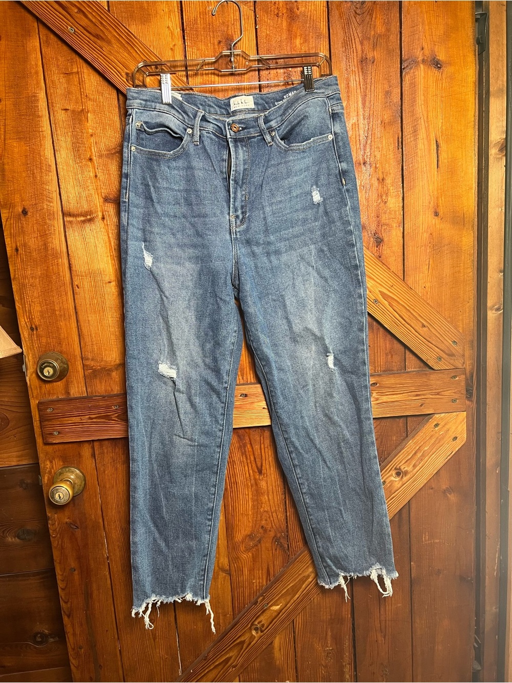 Straight Leg Distressed Blue Jeans — Women's Casual Everyday